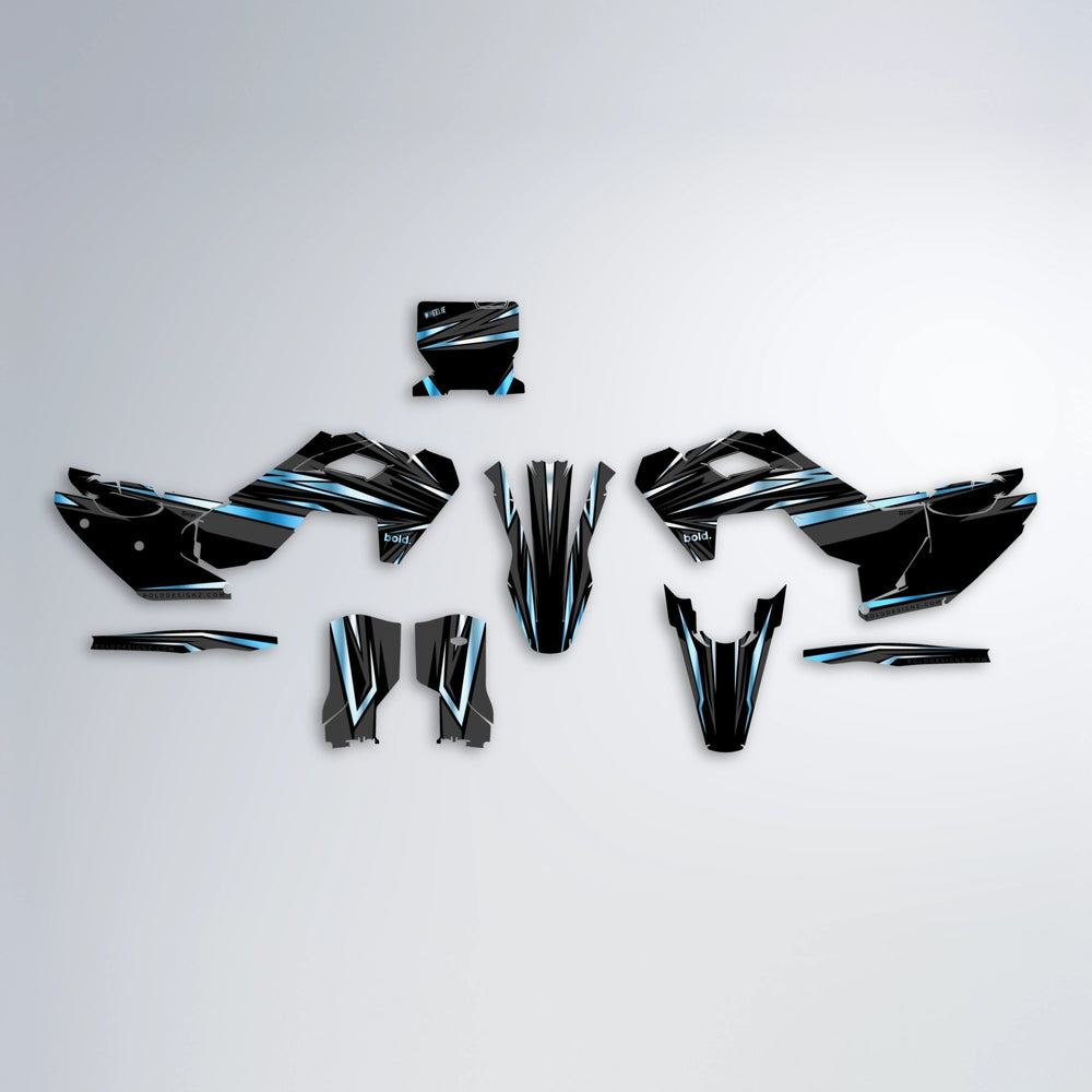 SKITZ Husqvarna FE/TE graphics kit parts layout in Light Blue & White
