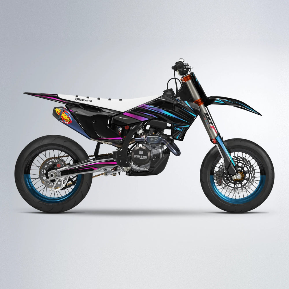 SKITZ Husqvarna FE/TE supermoto graphics kit in Pink & Light Blue