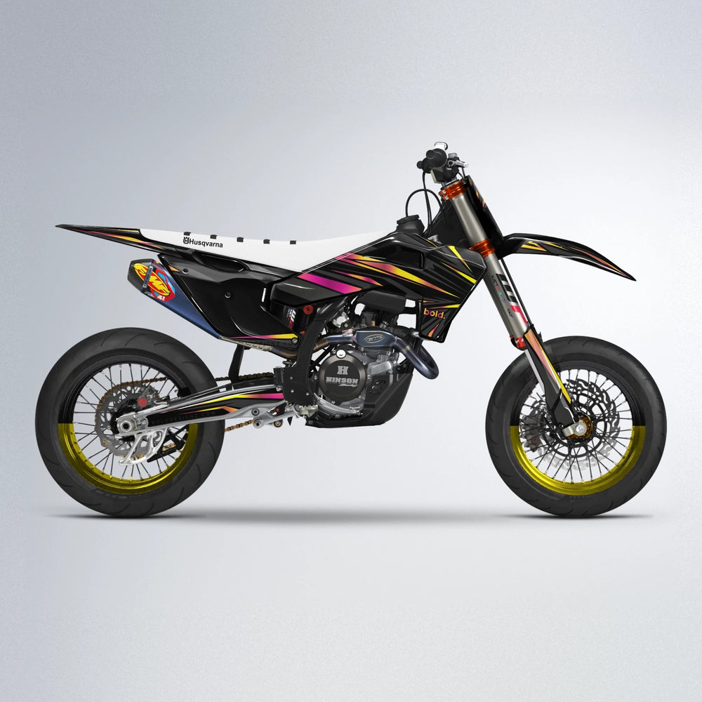 SKITZ Husqvarna FE/TE supermoto graphics kit in Pink & Yellow