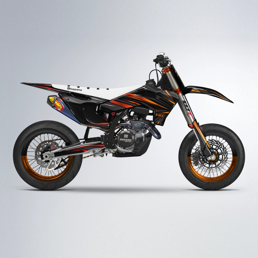 SKITZ Husqvarna FE/TE supermoto graphics kit in Red & Orange
