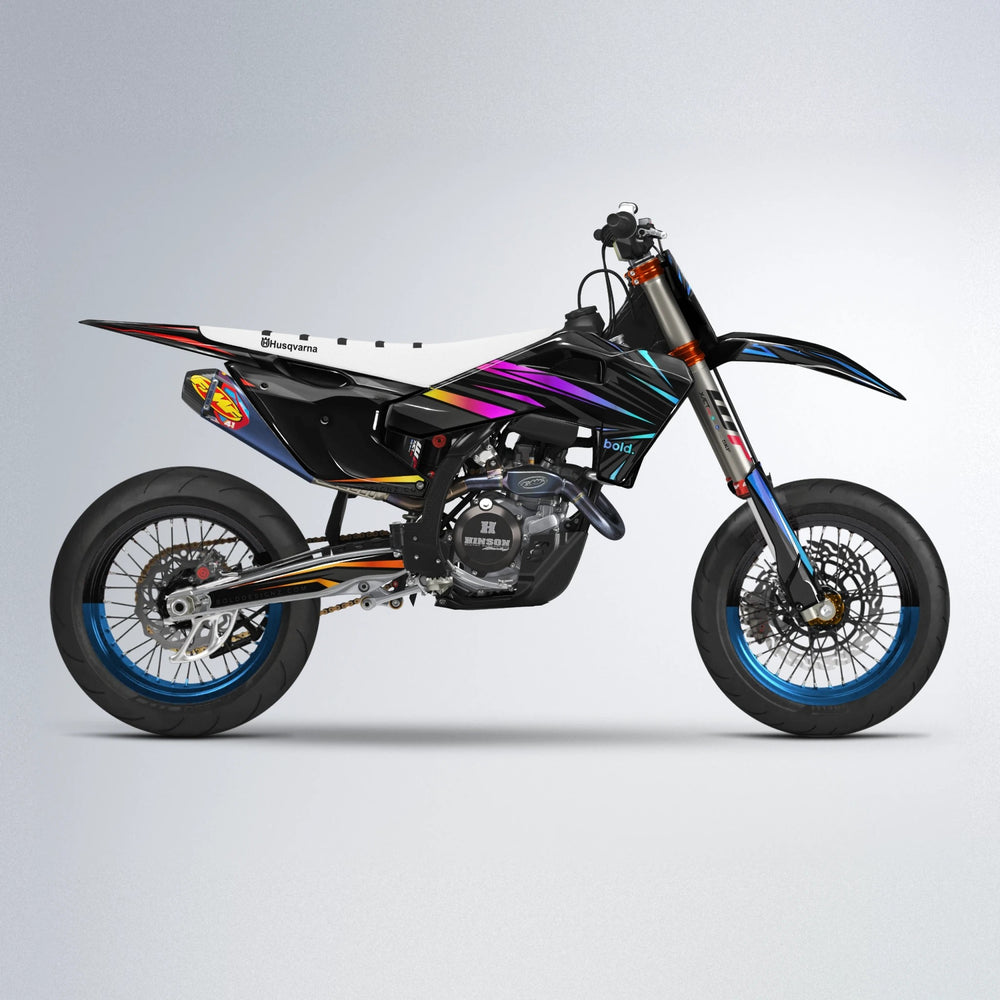SKITZ Husqvarna FE/TE supermoto graphics kit in Sunset Fade
