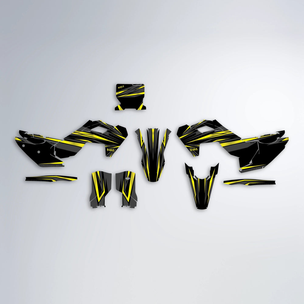SKITZ Husqvarna FE/TE graphics kit parts layout in Yellow