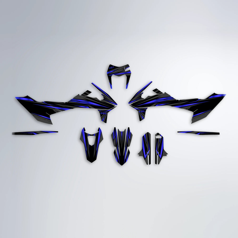 SKITZ KTM SMC 690 graphics kit parts layout in Blue