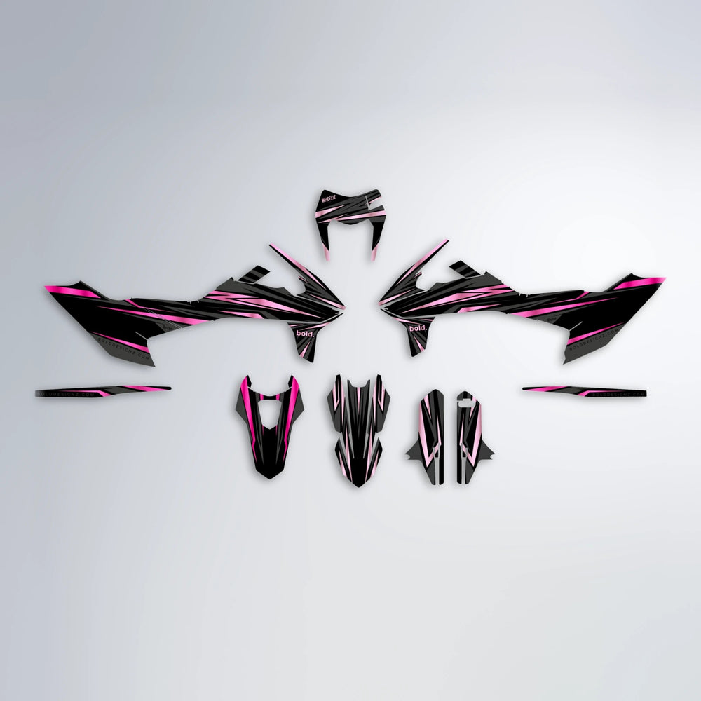 SKITZ KTM SMC 690 graphics kit parts layout in Flamingo