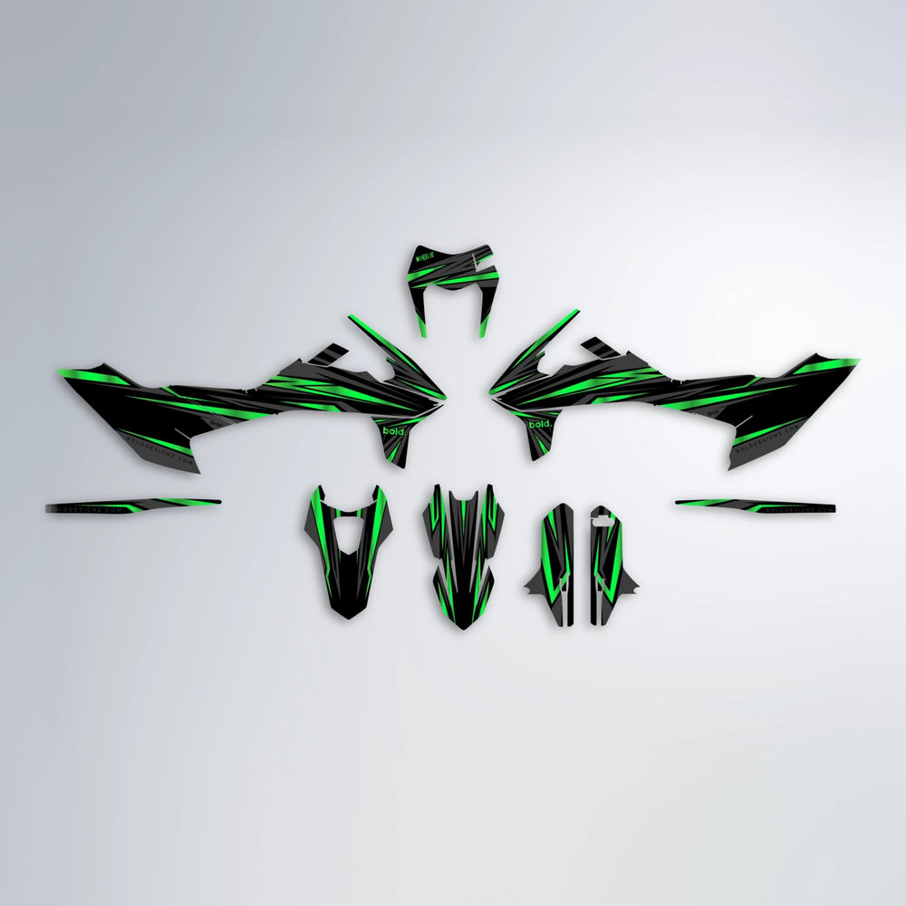 SKITZ KTM SMC 690 graphics kit parts layout in Green