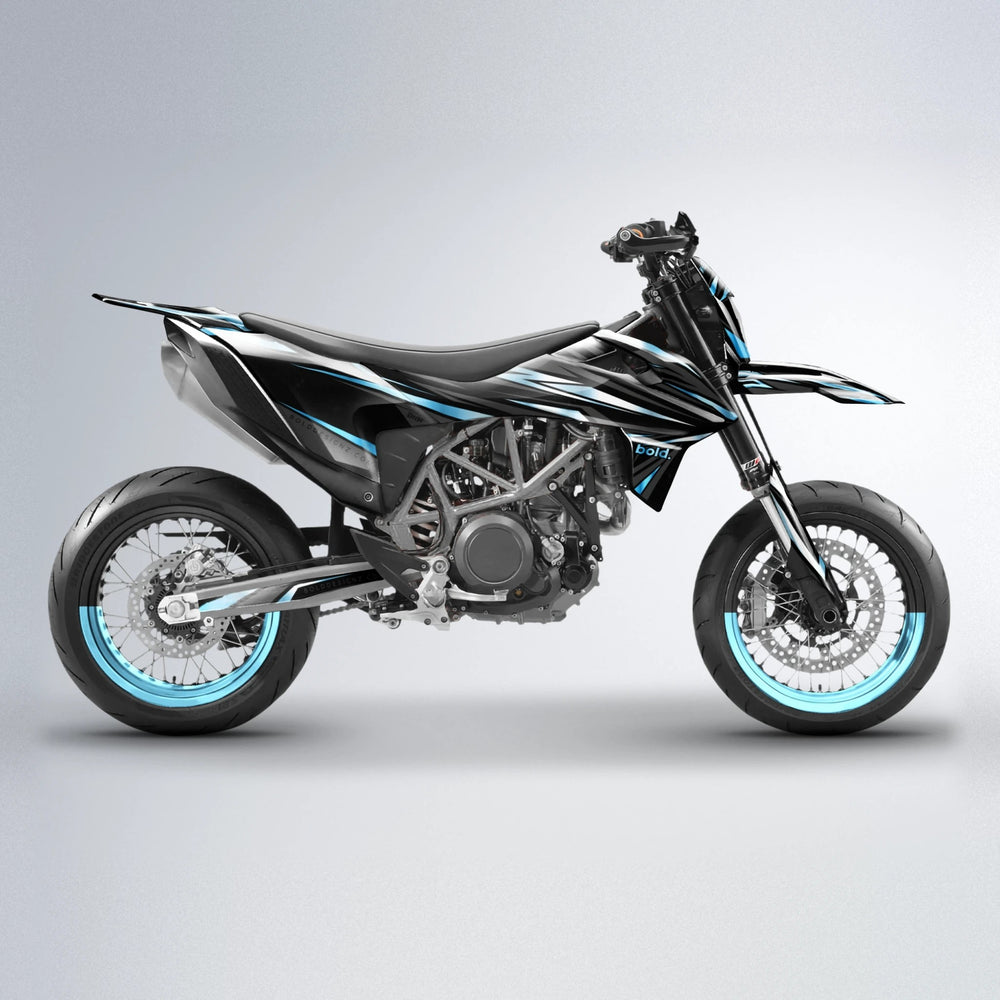 SKITZ KTM SMC 690 supermoto graphics kit in Light Blue & White