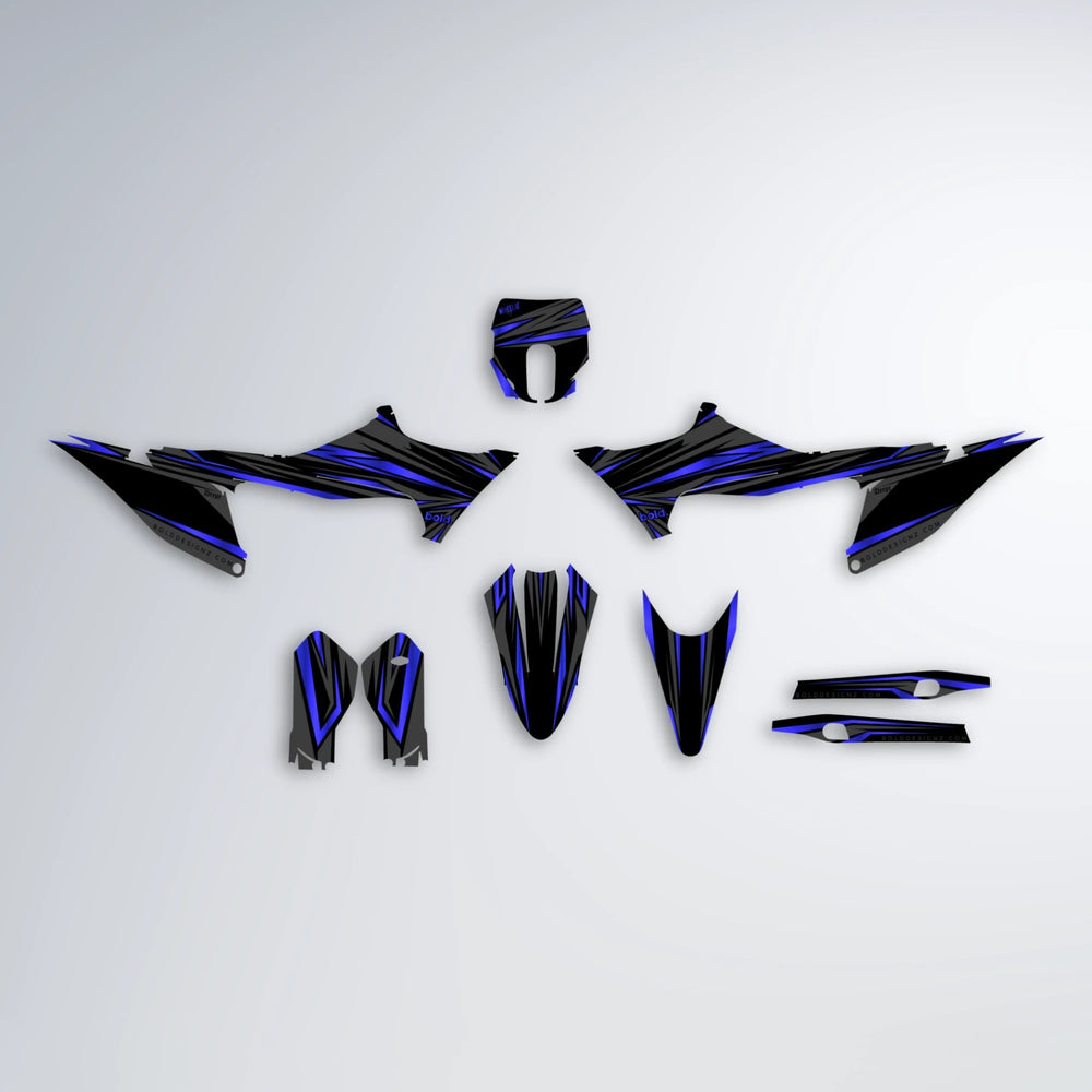 SKITZ Stark Varg MX graphics kit parts layout in Blue
