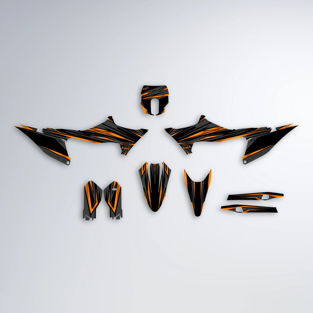 SKITZ Stark Varg MX graphics kit parts layout in Orange