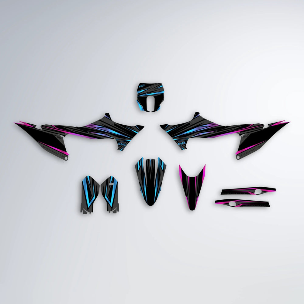 SKITZ Stark Varg MX graphics kit parts layout in Pink & Light Blue