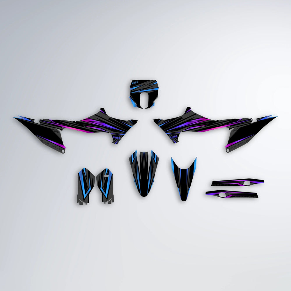 SKITZ Stark Varg SM graphics kit parts layout in Blue Purple Fade