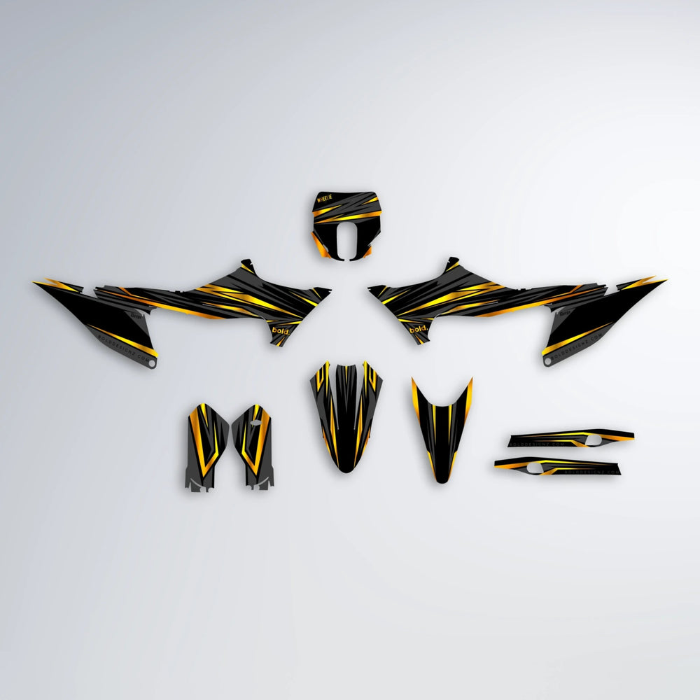SKITZ Stark Varg SM graphics kit parts layout in Orange & Yellow