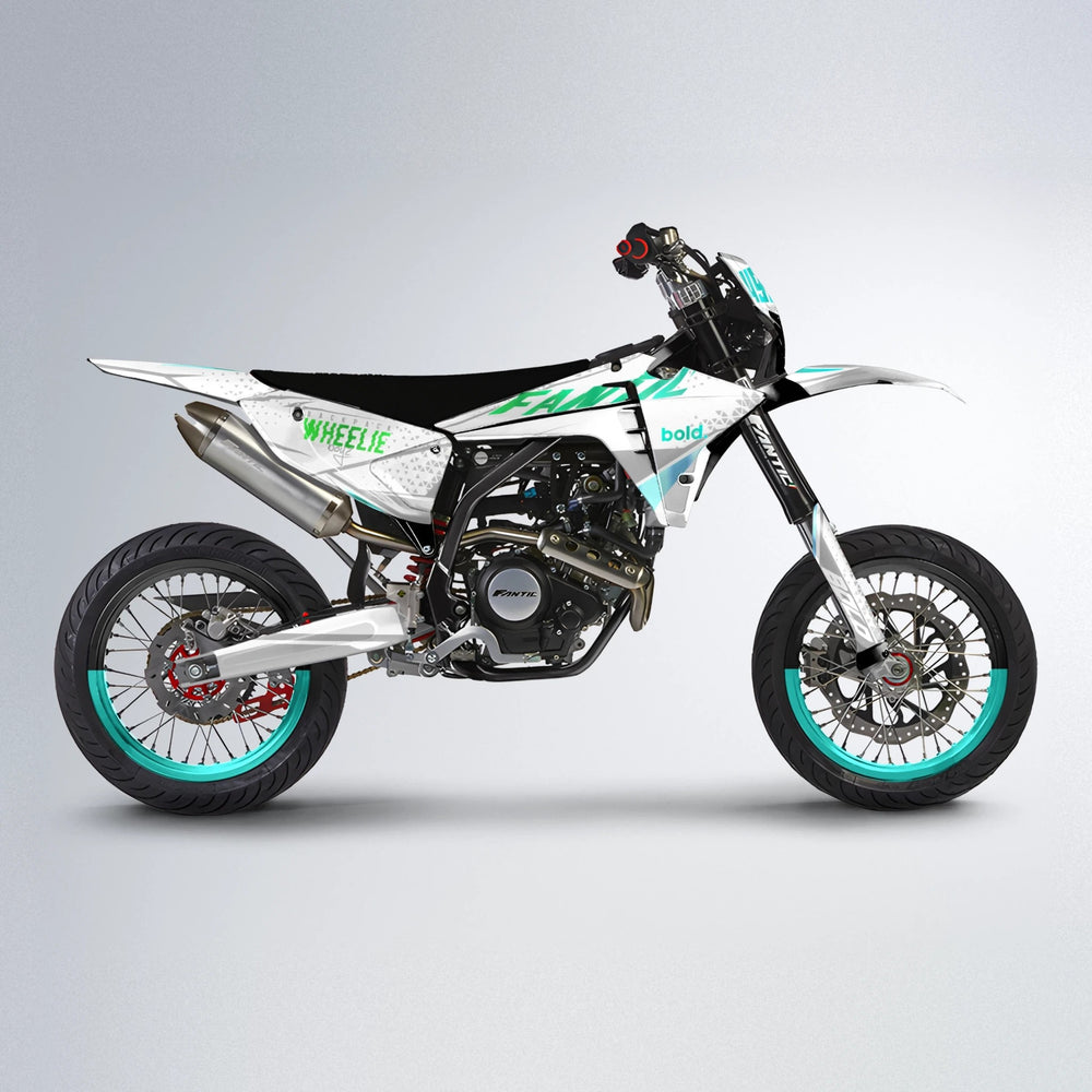 SKOOVBY Fantic supermoto graphics kit in Cyan & Green