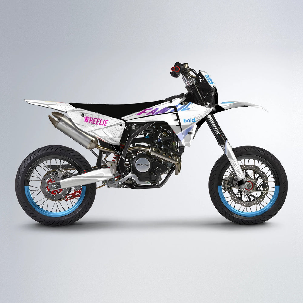 SKOOVBY Fantic supermoto graphics kit in Pink & Light Blue