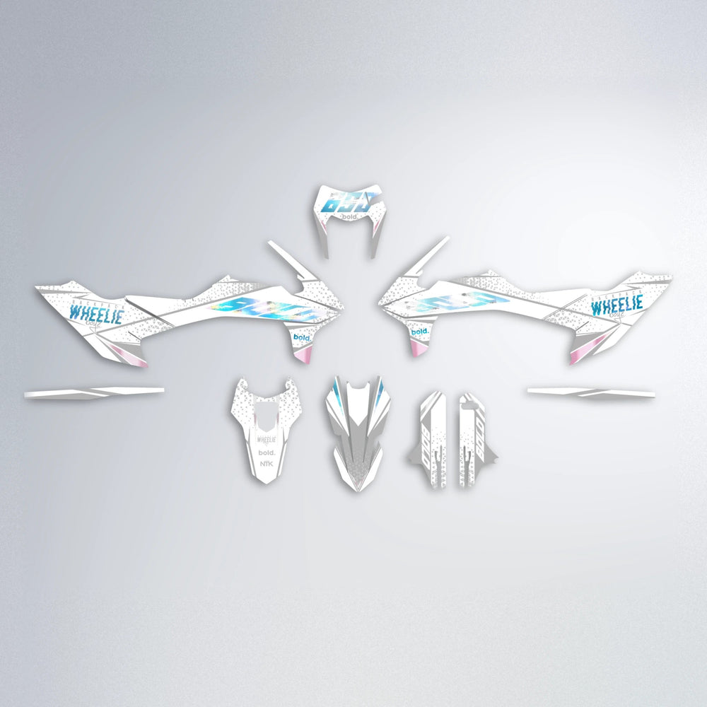 SKOOVBY KTM SMC 690 graphics kit parts layout in Light Blue & White