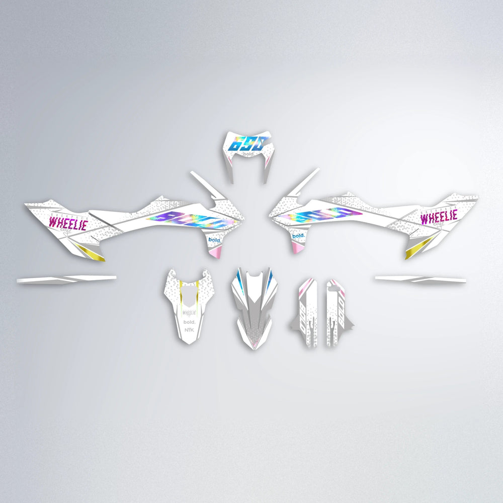 SKOOVBY KTM SMC 690 graphics kit parts layout in Pink & Light Blue