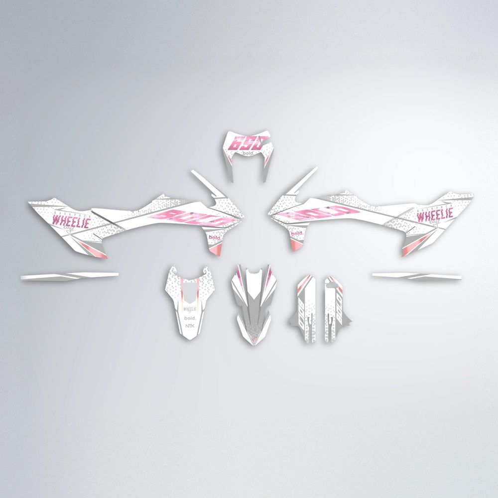SKOOVBY KTM SMC 690 graphics kit parts layout in Sakura Pink