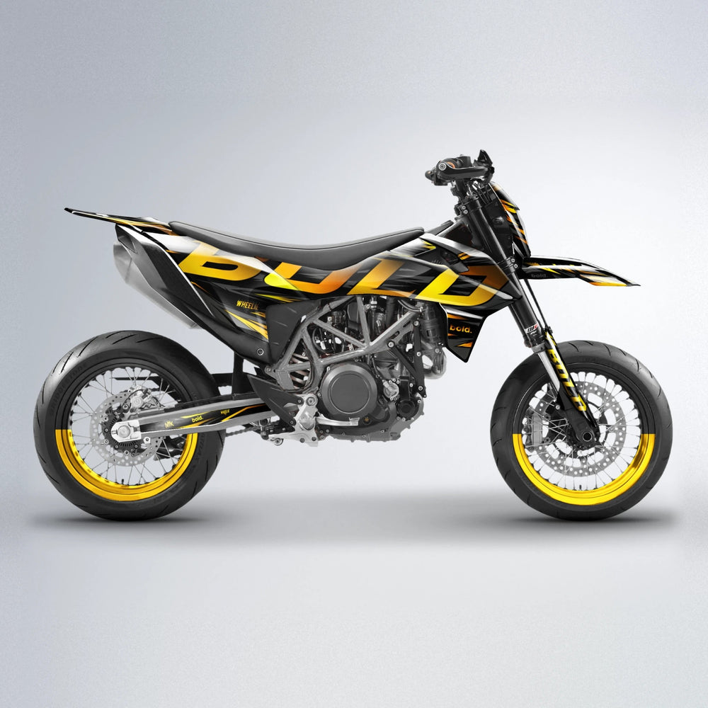 SLAUGHTER KTM SMC 690 supermoto graphics kit in Orange & Yellow