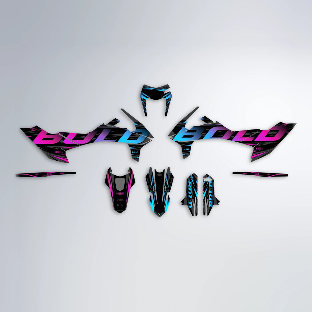 SLAUGHTER KTM SMC 690 graphics kit parts layout in Pink & Light Blue