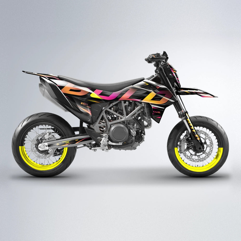 SLAUGHTER KTM SMC 690 supermoto graphics kit in Pink & Yellow