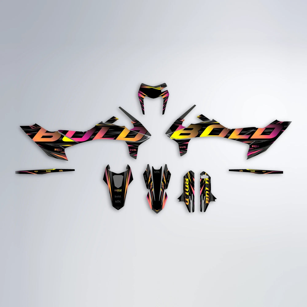 SLAUGHTER KTM SMC 690 graphics kit parts layout in Pink & Yellow