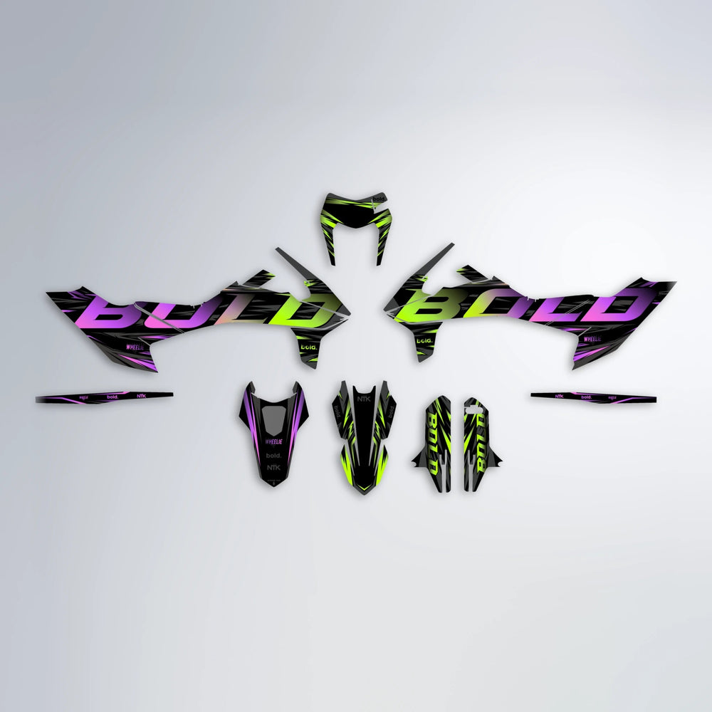 SLAUGHTER KTM SMC 690 graphics kit parts layout in Purple & Yellow
