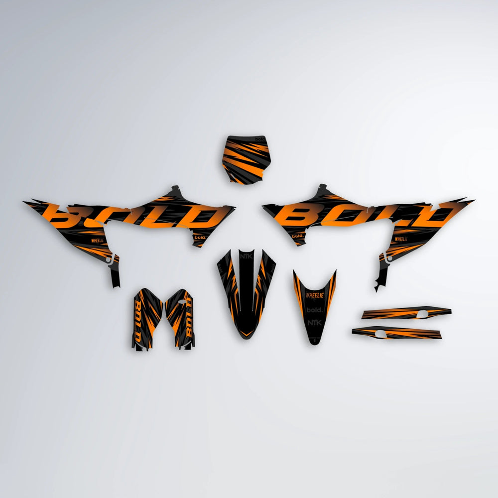 SLAUGHTER Stark Varg MX graphics kit parts layout in Orange
