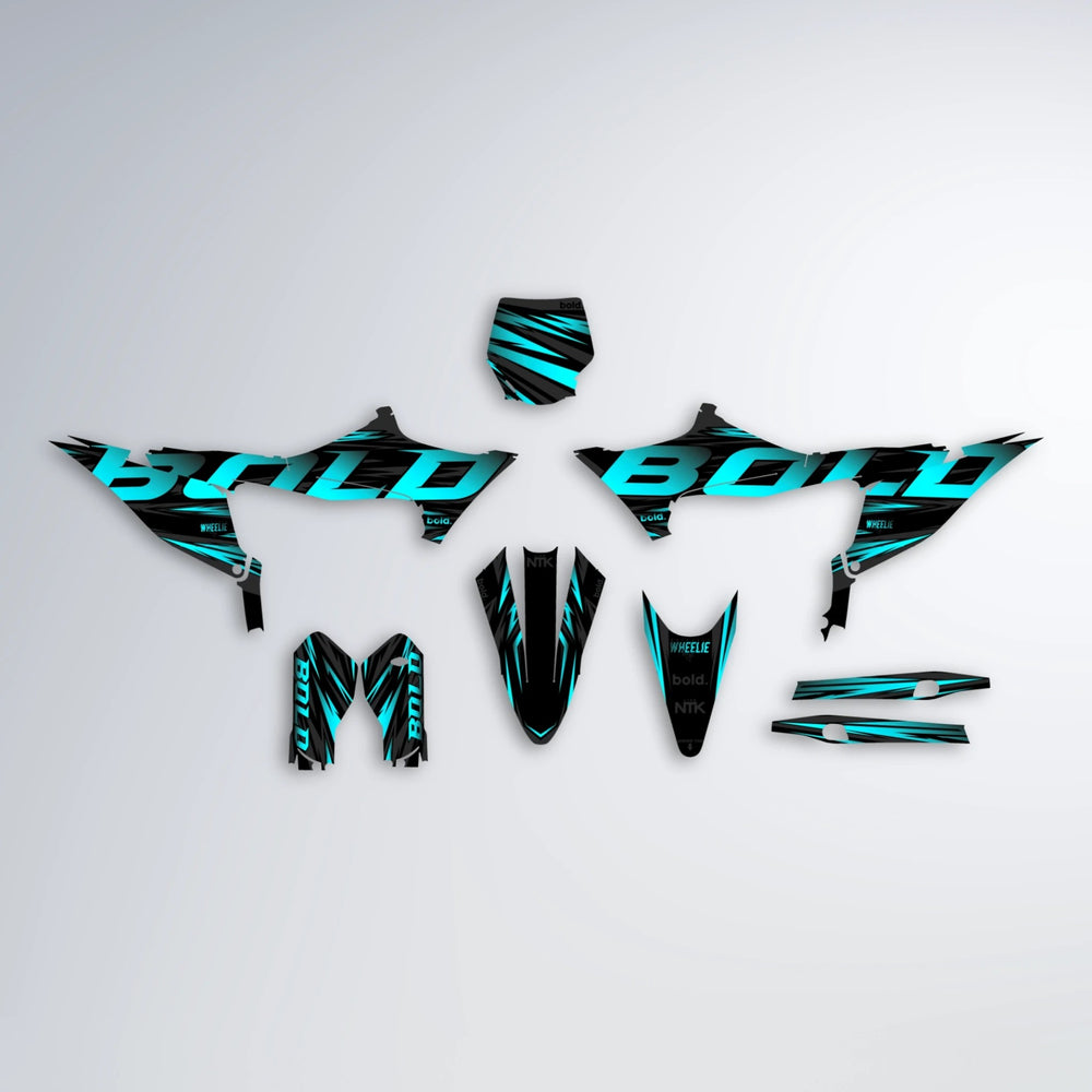 SLAUGHTER Stark Varg MX graphics kit parts layout in Teal