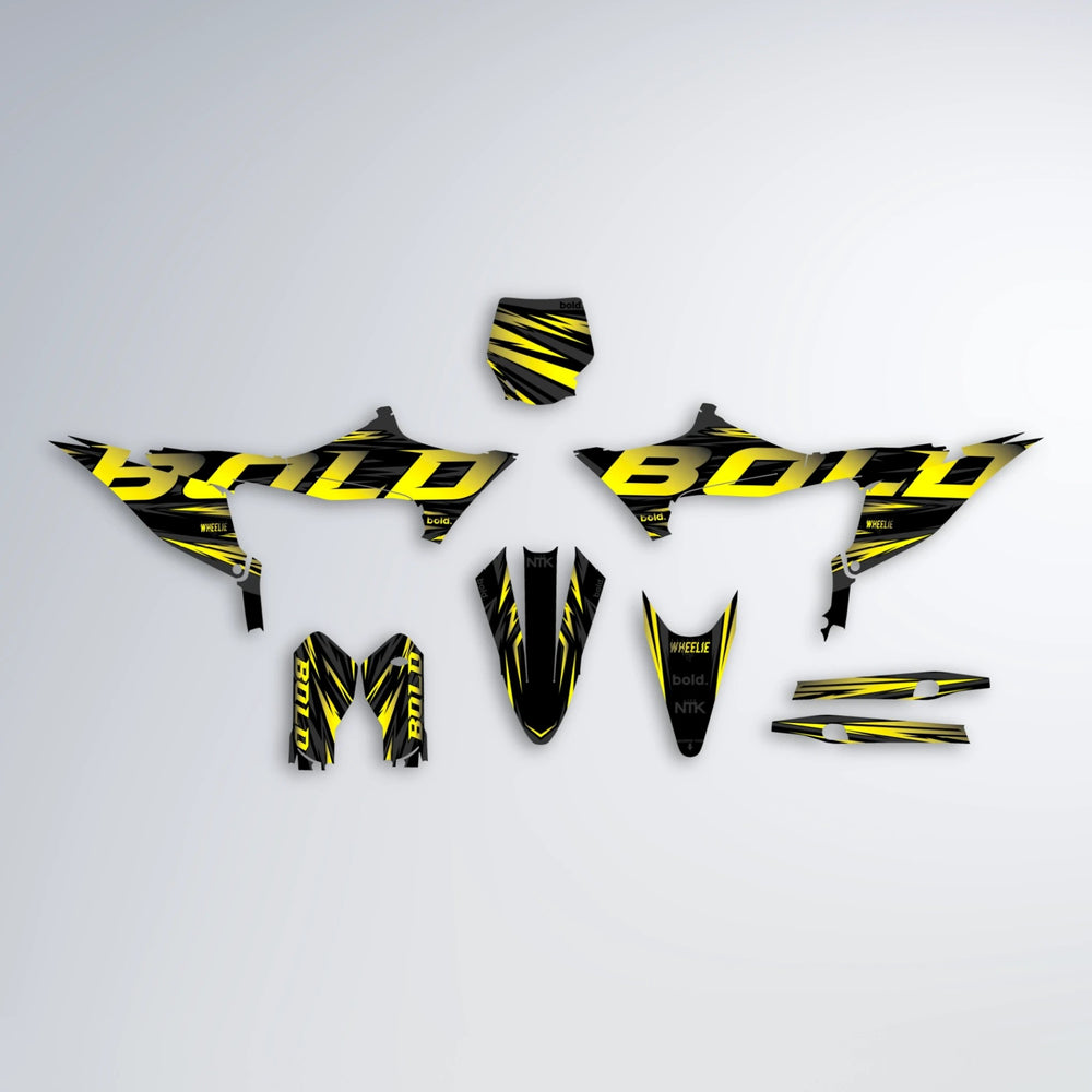 SLAUGHTER Stark Varg MX graphics kit parts layout in Yellow