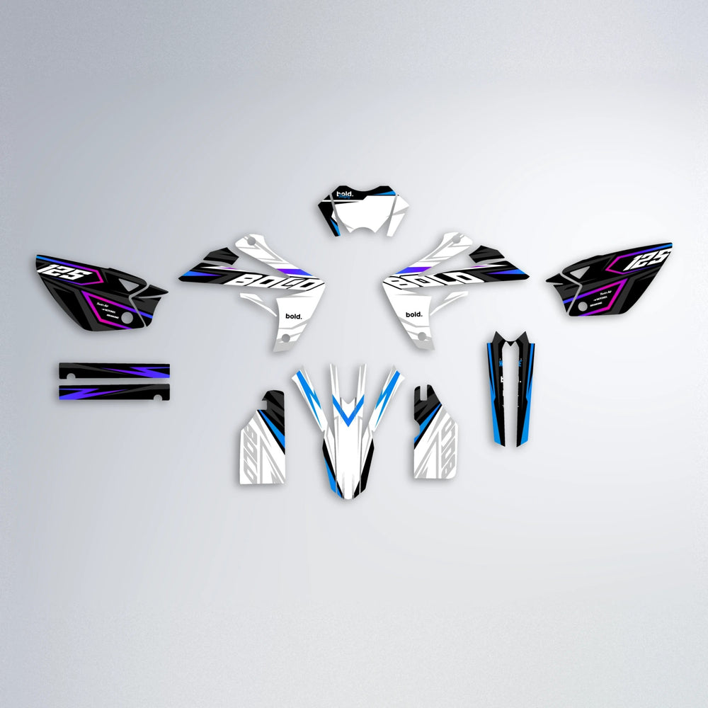 SPLIT Rieju MRT graphics kit parts layout in Blue Purple Fade