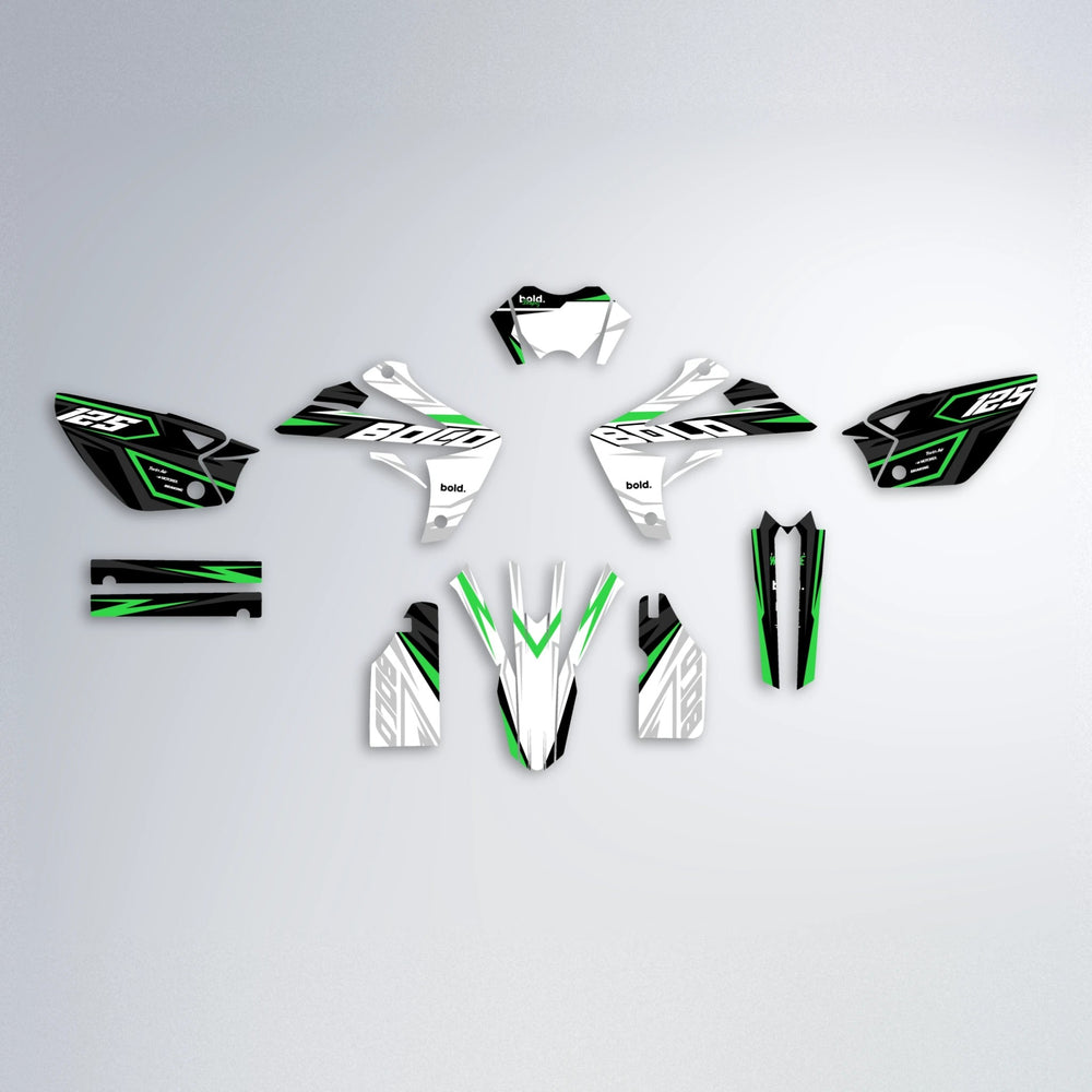 SPLIT Rieju MRT graphics kit parts layout in Green
