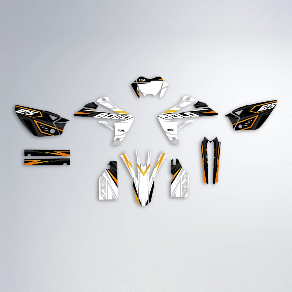 SPLIT Rieju MRT graphics kit parts layout in Orange & Yellow