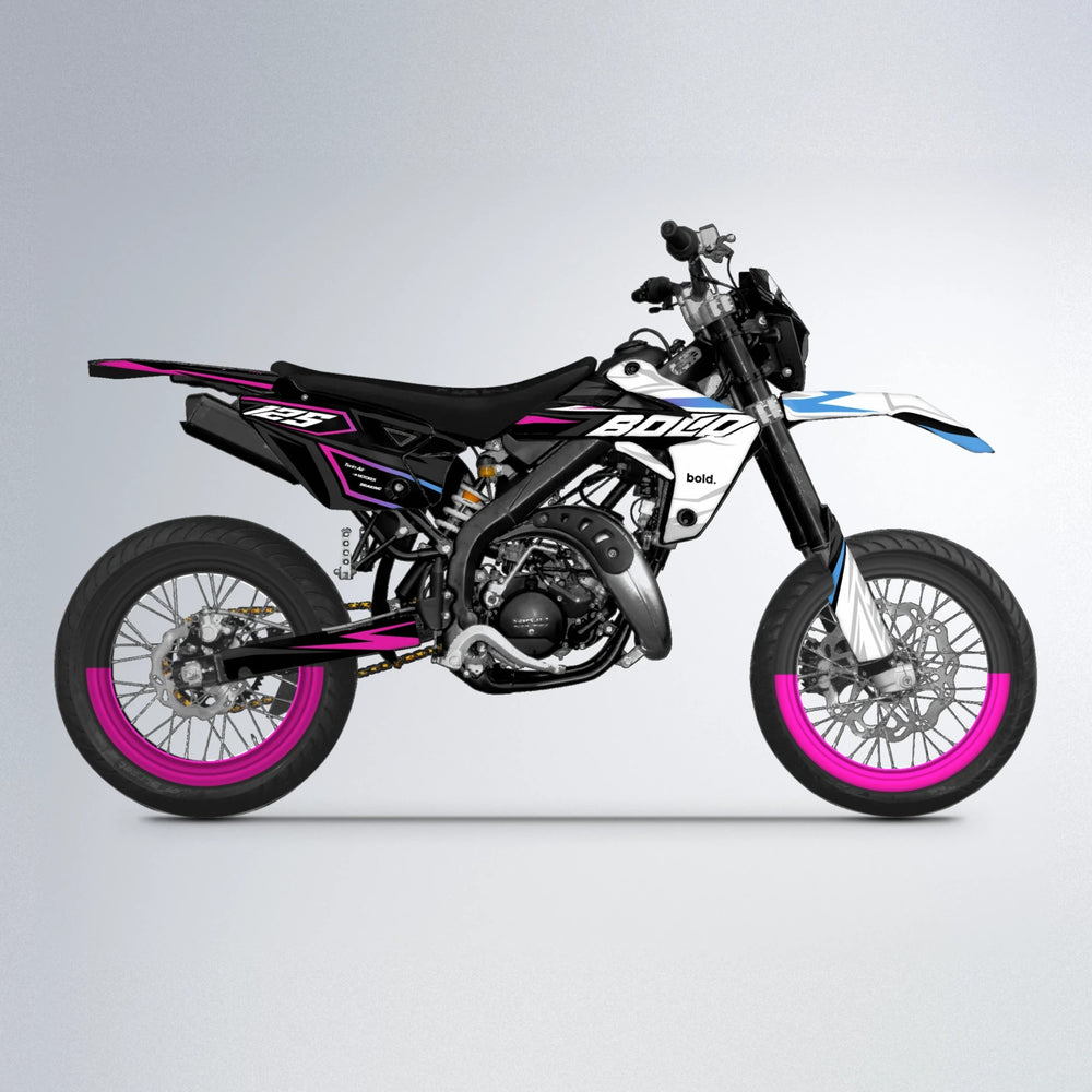 SPLIT Rieju MRT supermoto graphics kit in Pink & Light Blue
