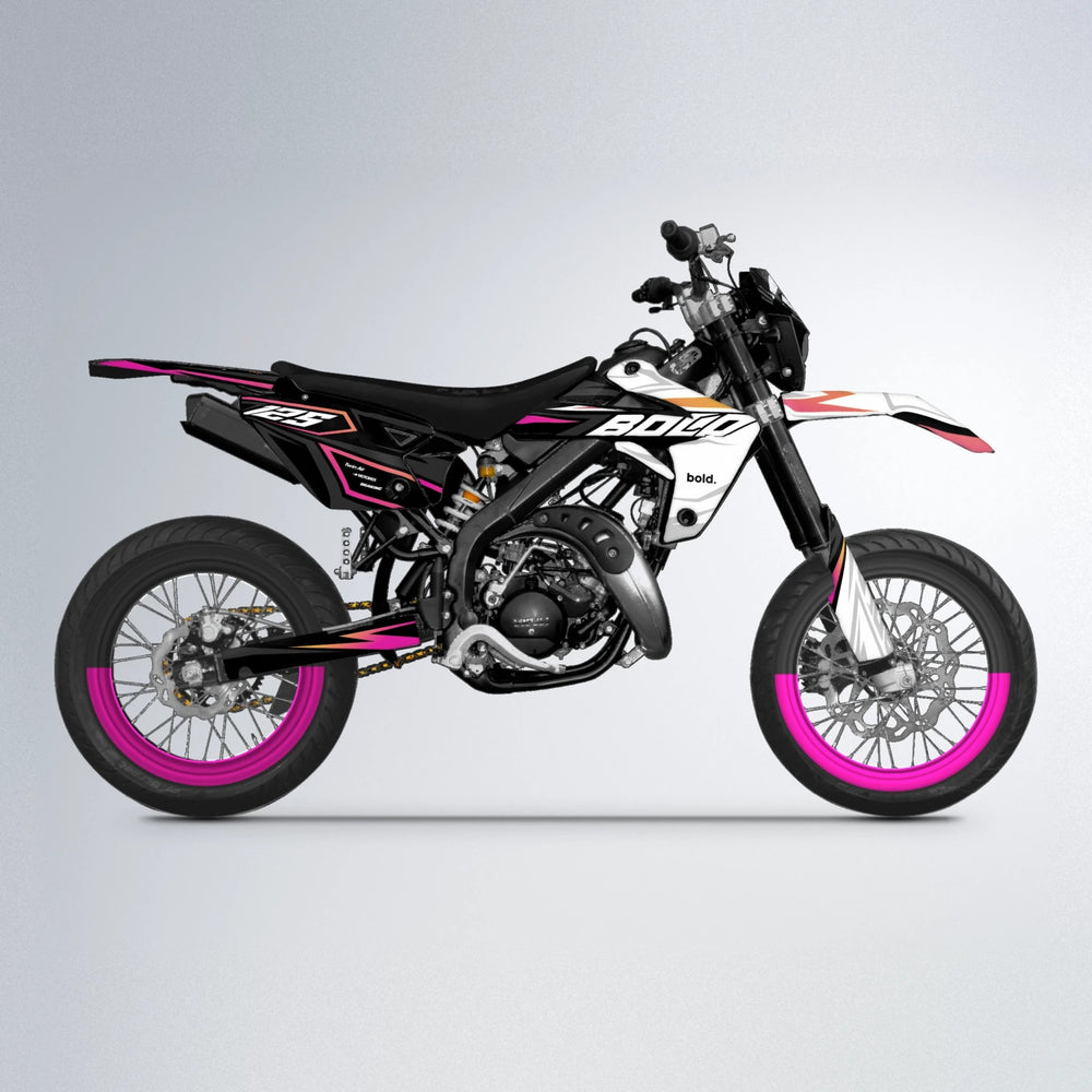 SPLIT Rieju MRT supermoto graphics kit in Pink & Yellow