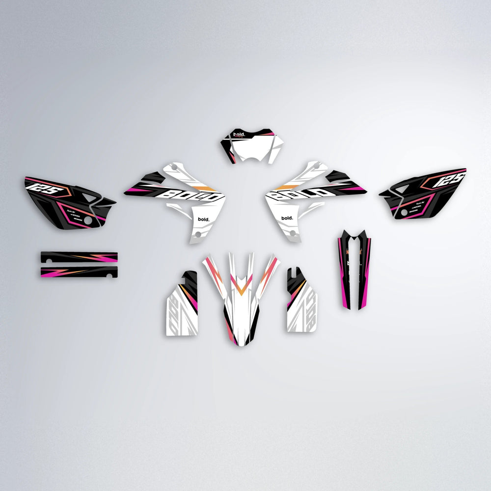 SPLIT Rieju MRT graphics kit parts layout in Pink & Yellow