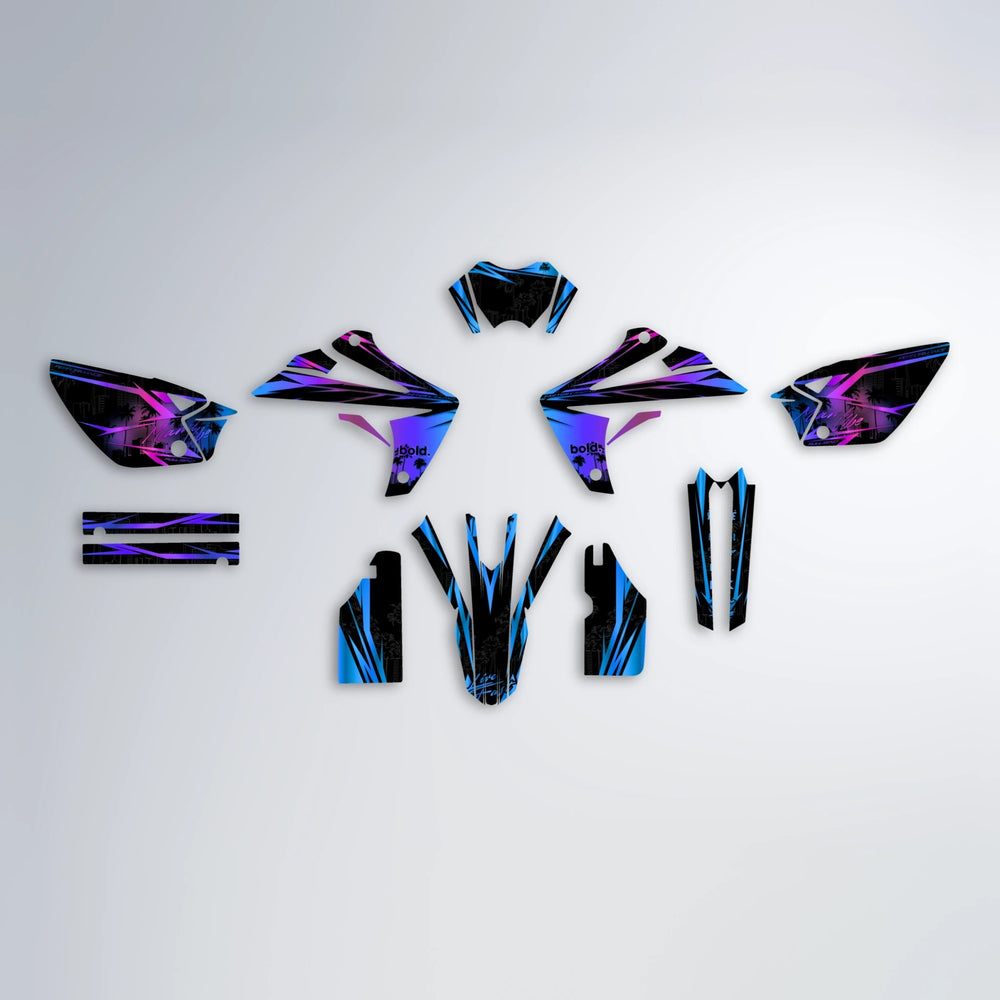 STATESIDE Rieju MRT graphics kit parts layout in Blue Purple Fade