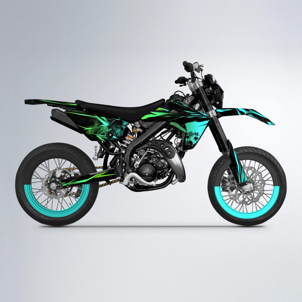 STATESIDE Rieju MRT supermoto graphics kit in Cyan & Green