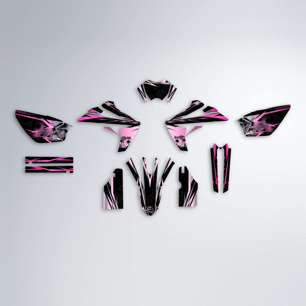 STATESIDE Rieju MRT graphics kit parts layout in Flamingo