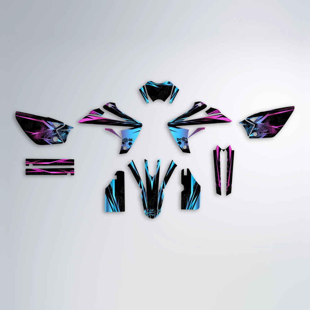 STATESIDE Rieju MRT graphics kit parts layout in Pink & Light Blue