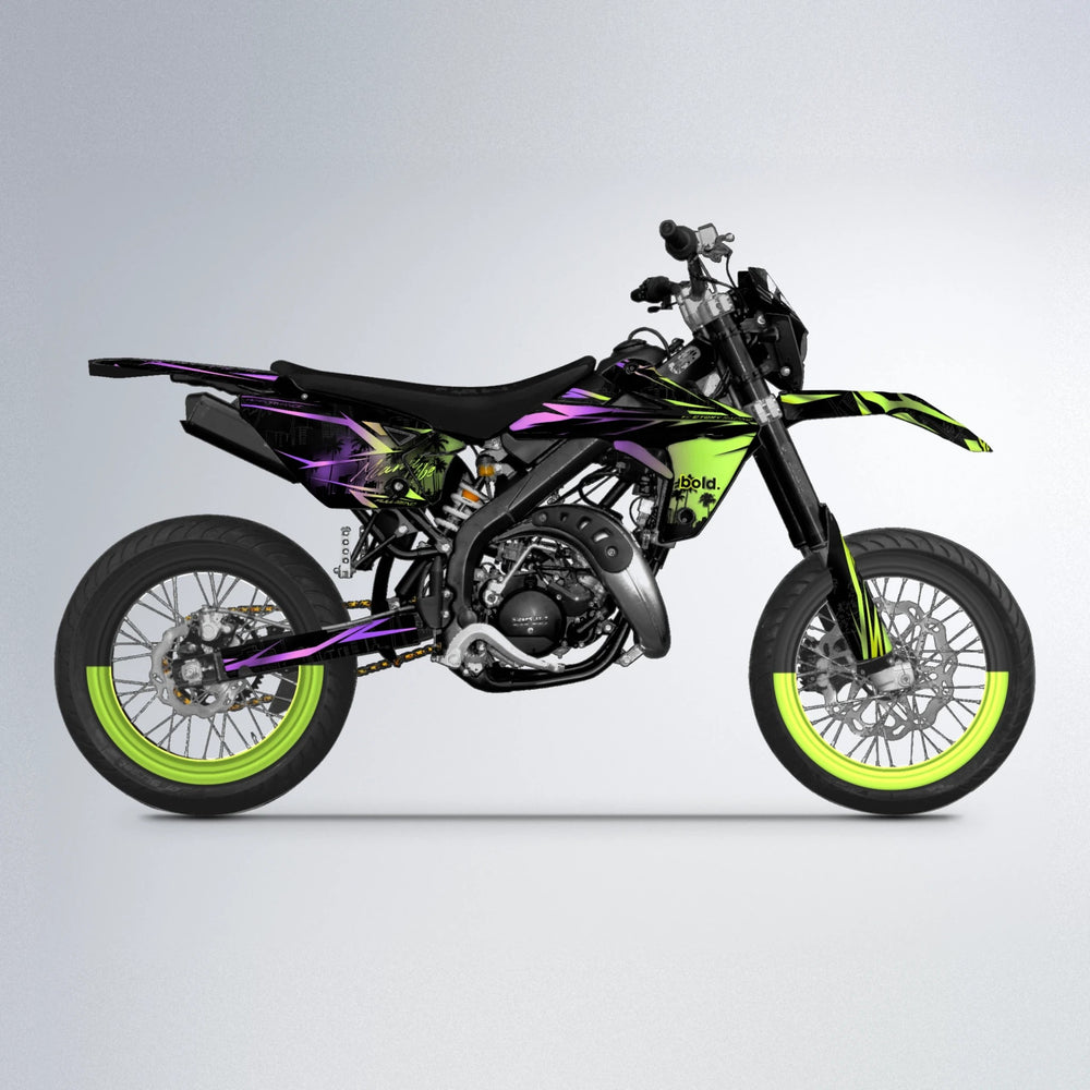 STATESIDE Rieju MRT supermoto graphics kit in Purple & Yellow