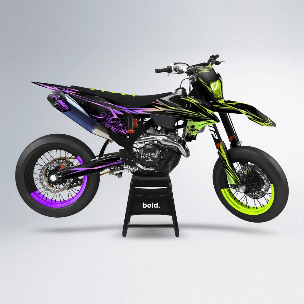 STATESIDE supermoto graphics kit in Purple & Fluo Yellow