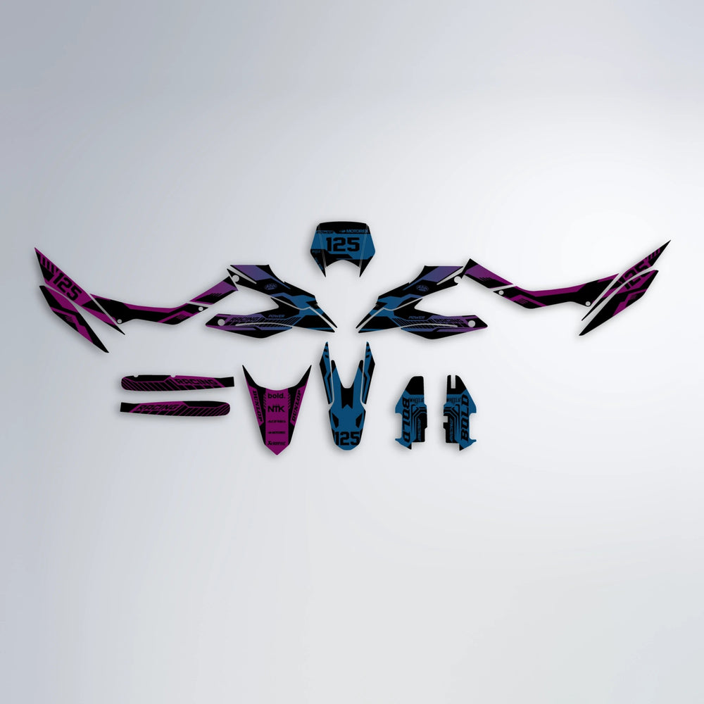 STEALTH Aprilia SX 125 graphics kit parts layout in Pink & Light Blue