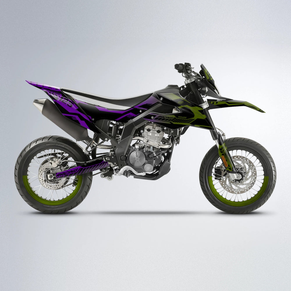 STEALTH Aprilia SX 125 supermoto graphics kit in Purple & Yellow