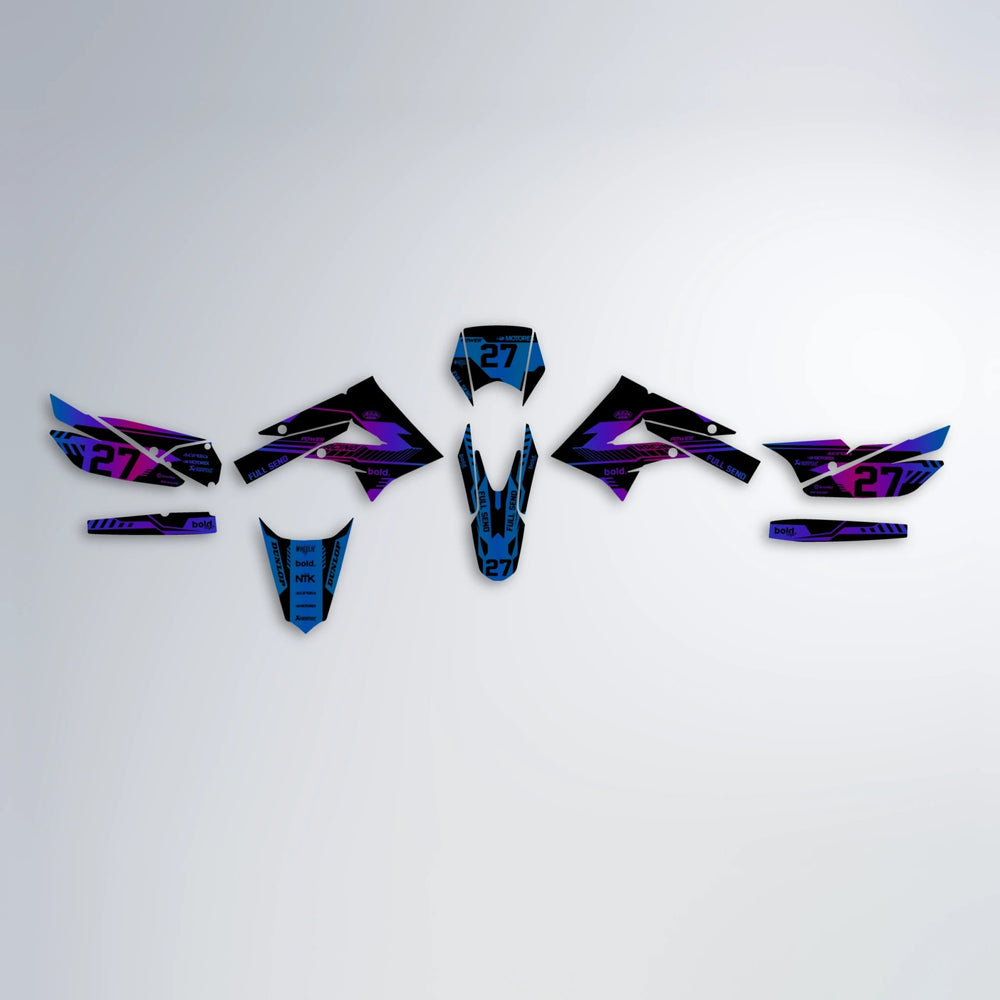 STEALTH Derbi Senda graphics kit parts layout in Blue Purple Fade