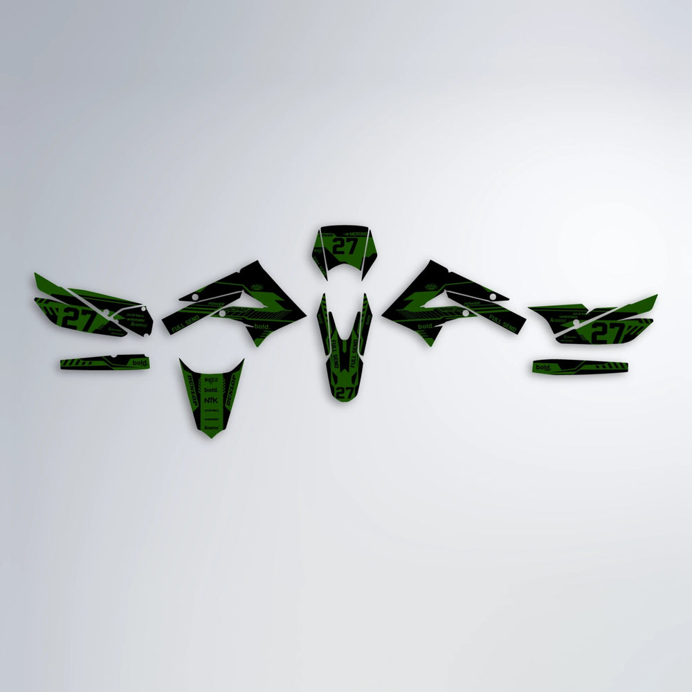 STEALTH Derbi Senda graphics kit parts layout in Green