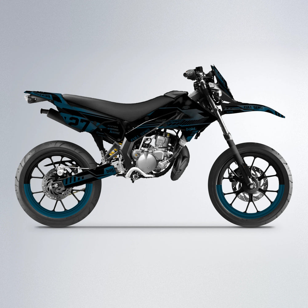 STEALTH Derbi Senda supermoto graphics kit in Light Blue & White