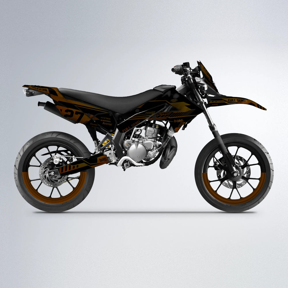 STEALTH Derbi Senda supermoto graphics kit in Orange & Yellow