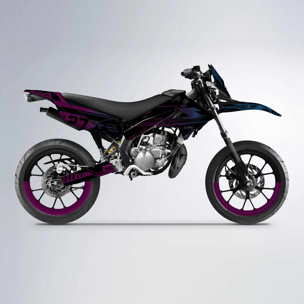 STEALTH Derbi Senda supermoto graphics kit in Pink & Light Blue