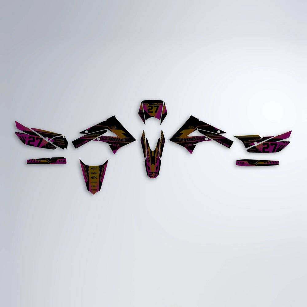 STEALTH Derbi Senda graphics kit parts layout in Pink & Yellow