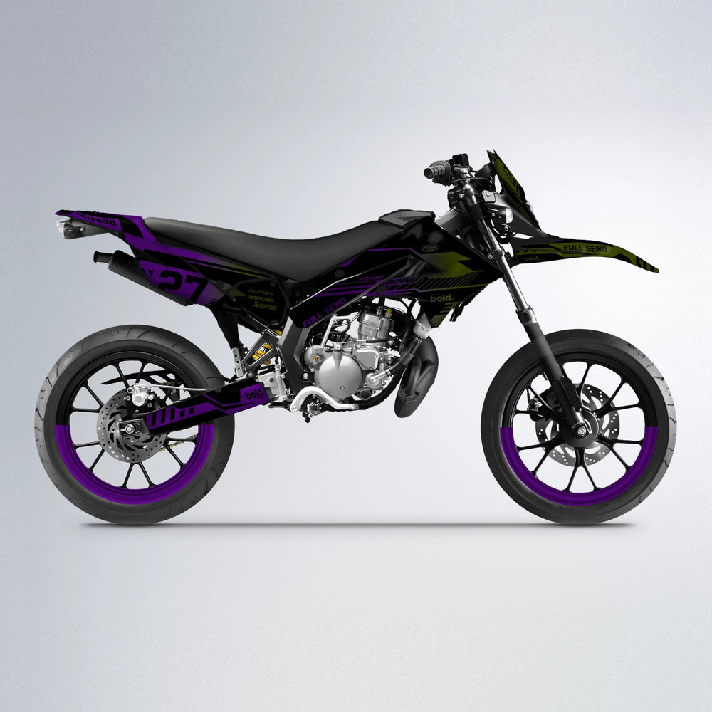 STEALTH Derbi Senda supermoto graphics kit in Purple & Yellow