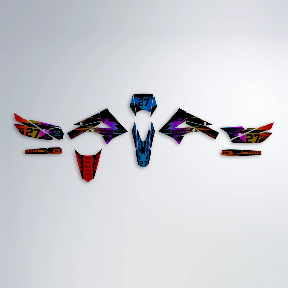 STEALTH Derbi Senda graphics kit parts layout in Sunset Fade
